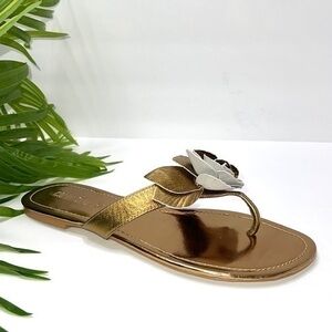 Colin Stuart Bronze Floral Embellished Leather Flip Flop Sandals Size 9B